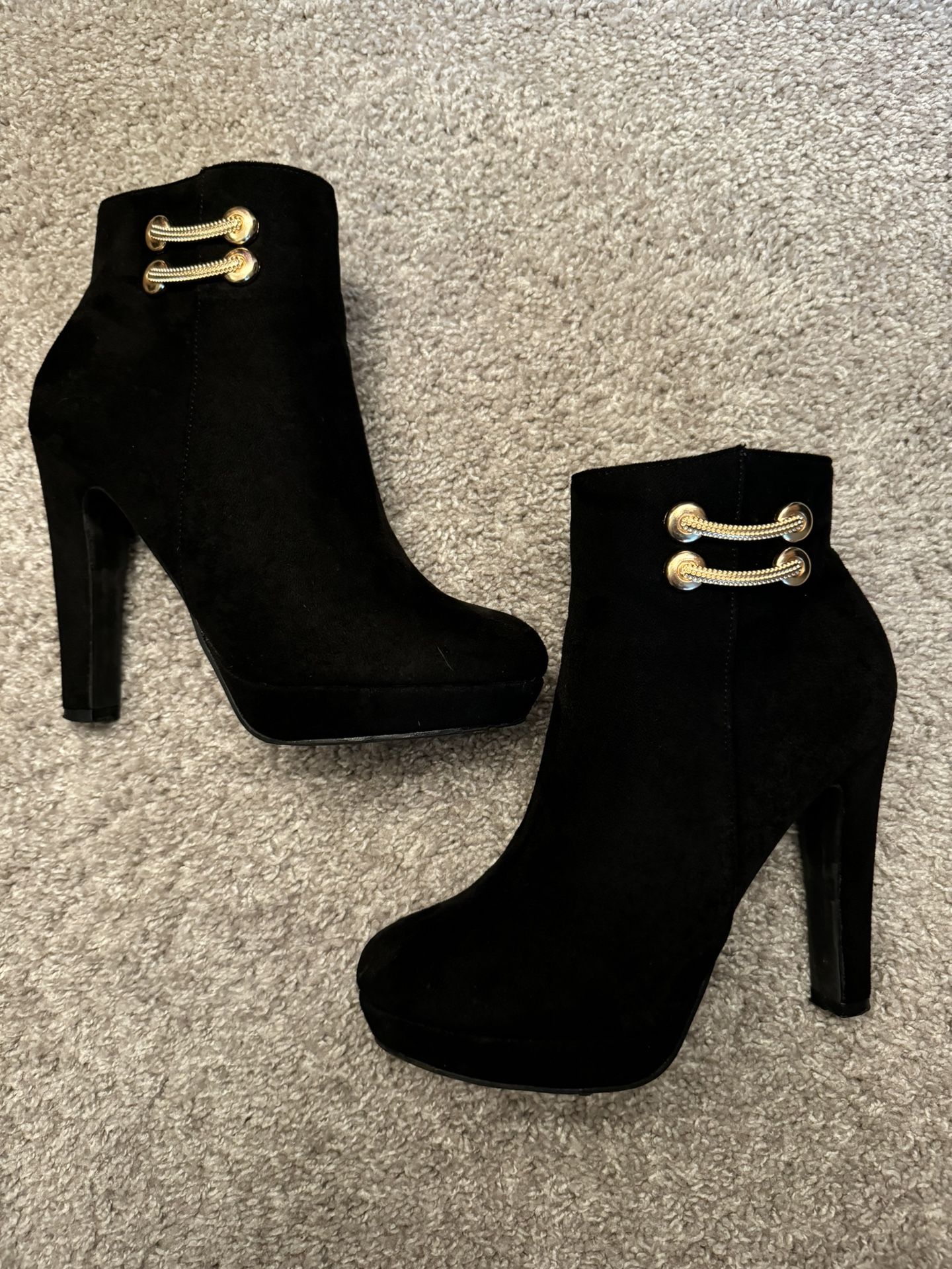 Black Suede Platform Heel Booties Sz8.5