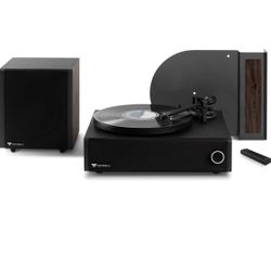Victrola Premiere V1 Soundbar System with Built-in Record Player, Wireless Subwoofer and 5.0 Bluetooth Streaming, Stereo Soundbar, 6.5" Powered Subwoo