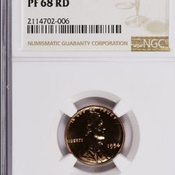 1954 Lincoln Cent NGC Pf 68 RD Proof