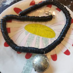 BEAUTIFUL- HANDMADE THAI SILVER PENDANT WITH VERY OLD TRADE COCONUT BEADS