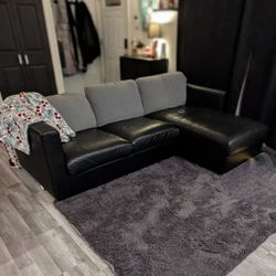 Black leather Sofa With Chaise (with Storage)