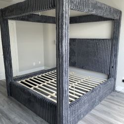 NEW Dark Grey Canopy QUEEN Size Bed Frame Bluetooth  Speakers USB FINANCE Available $54