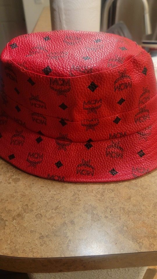 Red Leather Mcm Bucket Hat!