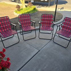 4-Pieces Red Metal Folding Beach Chair