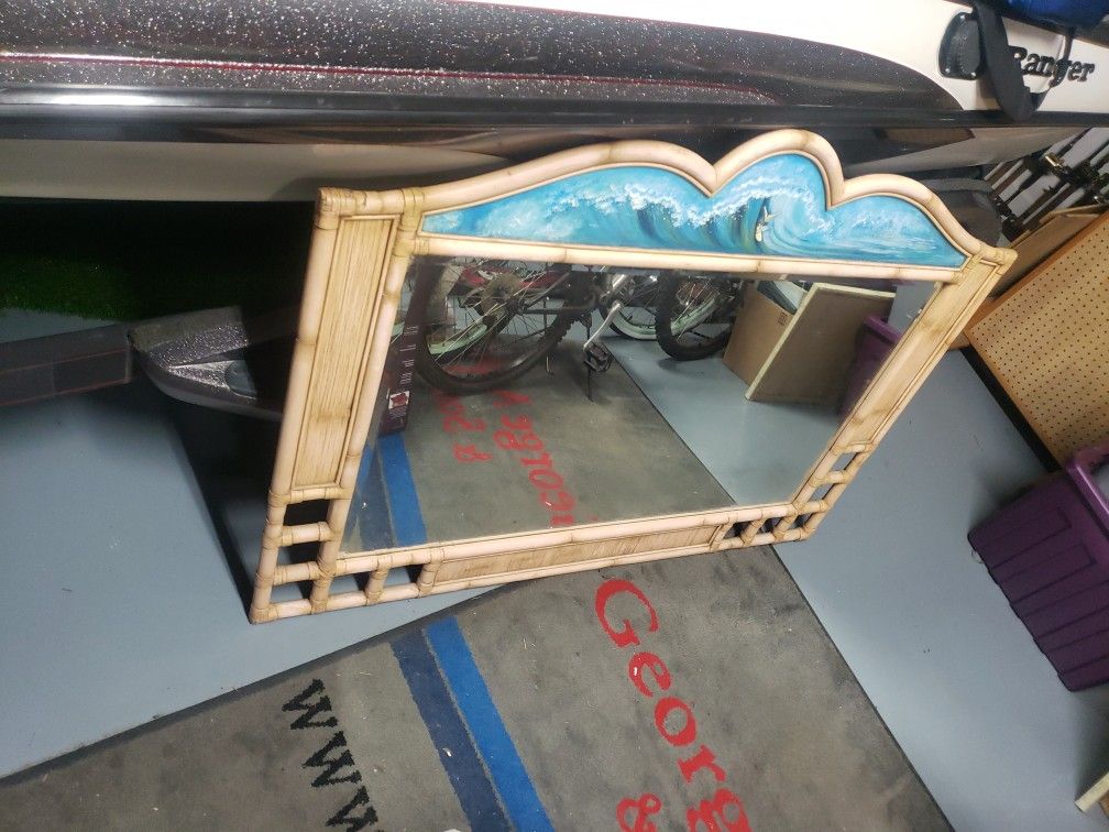 Surfing  mirror With Bamboo Frame 