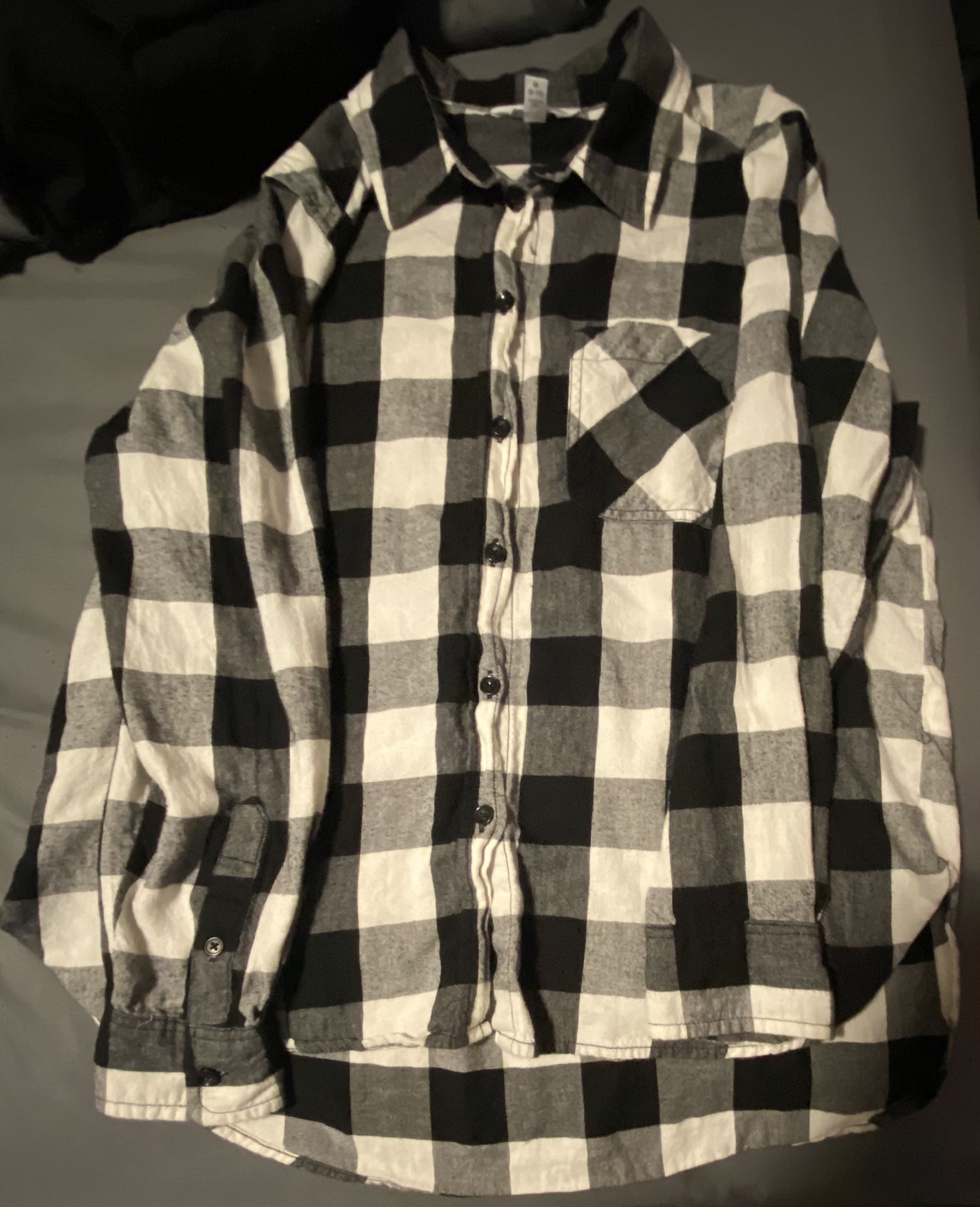 Black And White Long Sleeve Plaid Shirt