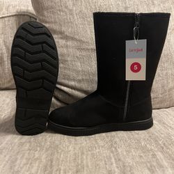 New With Tags Girls Cat And Jack Black Faux Fur Winter Boots Size 5