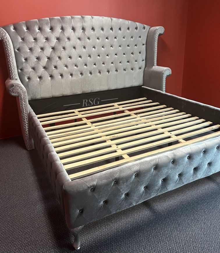 Black Or Gray Color Velvet Upholstered Tufted Design Queen Size Bedroom Furniture/King Size Bedroom Furniture 🔥 Dresser, Mirror, Nightstand, Chest, M