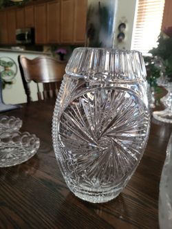 Crystal vases etched, beautiful, perfect, never been used very heavy eighty dollars each