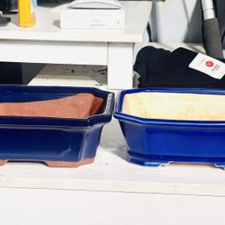 Blue bonsai pots 8 Inch $20 Ea $30 For Pair 
