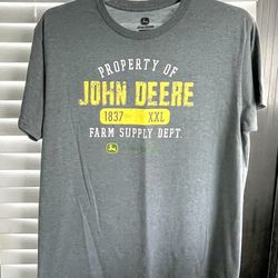 VINTAGE John Deere Farm Supply T- Shirt - Short Sleeve - Gray - Men's Size XL