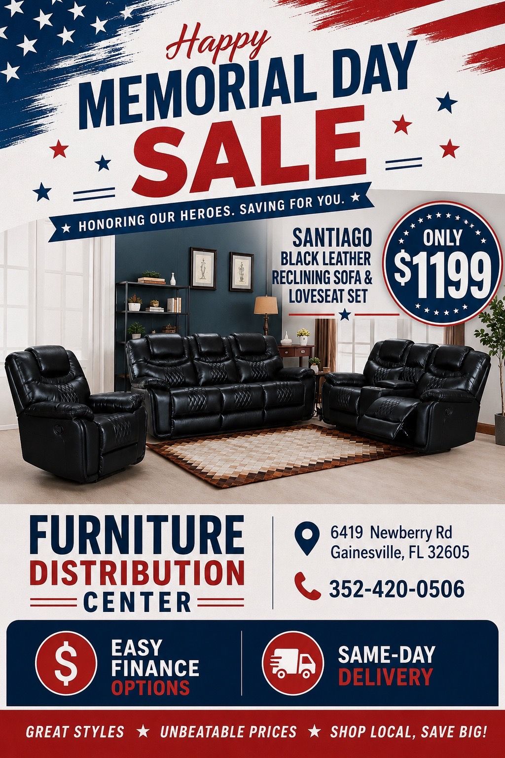 SANTIAGO BLACK LOVESEAT AND SOFA $1199! FAST SHIPPING🚚 NO CREDIT CHECK💰