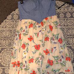 Summer Strapless dress Jean and floral print