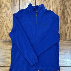 🅿️ Blue Black PONY Mens LARGE Ralph Lauren POLO Long Sleeve Quarter Zip Vintage Dress Sweater Shirt