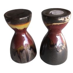 🔵 TWO Pier 1 Imports - Pillar Candle Holder Glaze Ceramic Gold Brwn Red Blk