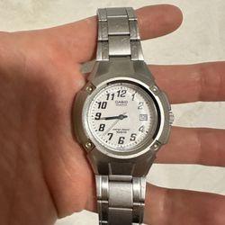 Casio Quartz Watch MTP-3036 Men 100m Silver White Date Analog New Battery 6.75"