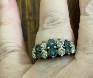 Blue and white diamond, sterling silver ring size 7