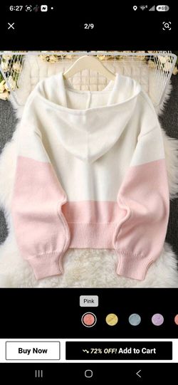 Pink & White Color Block Hooded Cardigan