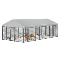 Large Dog Kennel Outdoor Pet Pens Dogs Run Enclosure Animal Hutch Metal Coop Fence W Roof Cover