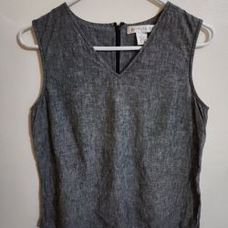 Vintage ​Pursuits Ltd. 100% Linen Sleeveless V-Neck Top- Zipper Back - Size 10 Medium/Large (M/L)