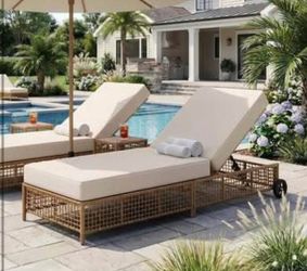 New Assembled Set of 2 Outdoor Chaise Lounge Chair Patio Reclining Lounge