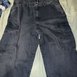 H&M Baggy Cargo Jeans Dark Blue 38x32 Brand New Without Tags
