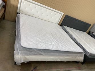 White Tufted Upholstered Bed Frame with Mattress king