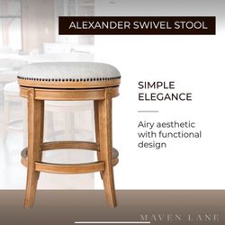 Maven Lane Alexander Backless Bar Stool in Weathered Oak Finish w/ Sand Color OPEN BOX