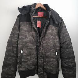 Men's Guess Army Puffer Jacket Camouflage Chamarra