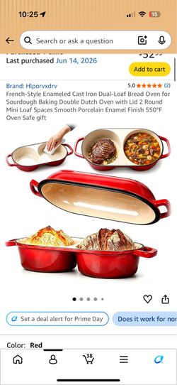 French-Style Enameled Cast Iron Dual-Loaf Bread Oven for Sourdough Baking Double Dutch Oven with Lid 2 Round Mini Loaf Spaces Smooth Porcelain Enamel 