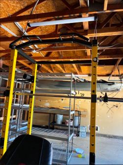 Squat rack with marcy bench and 7ft 45lbs tko barbell gym equipment exercise weight