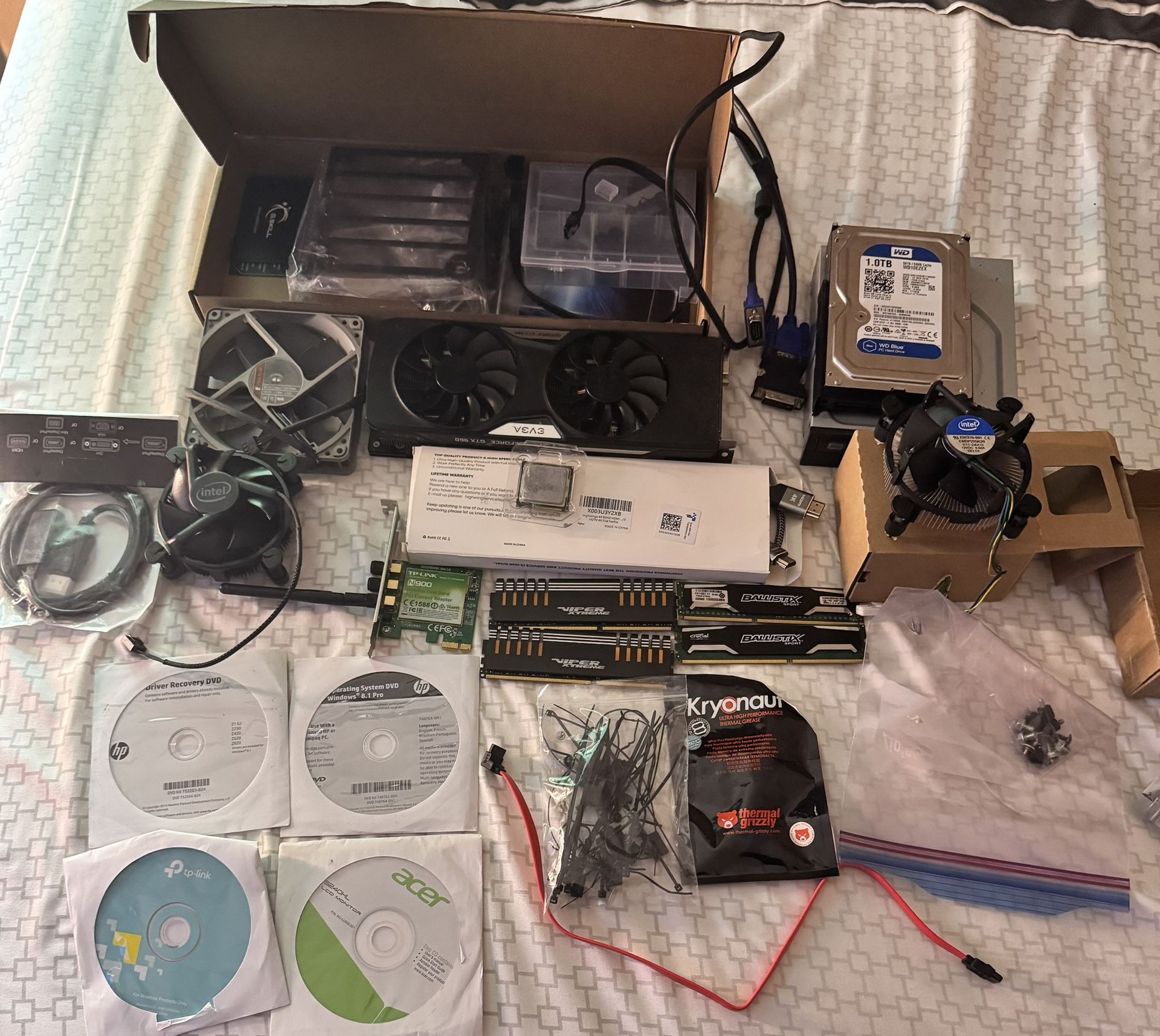 Computer Case, Monitor, Computer Parts Bundle