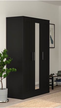 BRIMNES Wardrobe with 3 doors, black, 46x19 3/4x74 3/4 "