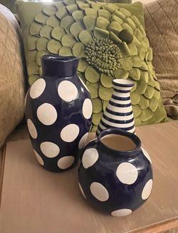 Navy Blue and White Ceramic Vase Set of 3