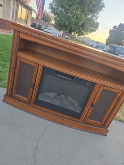 Wood TV Stand with Electric Fireplace Insert