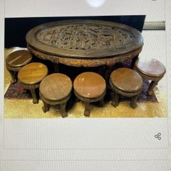 Japanese Carved Wood Tea Table 
