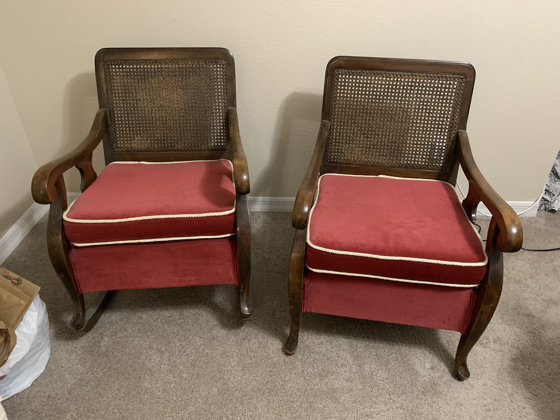 Vintage Cane Back Chair & Rocking Chair