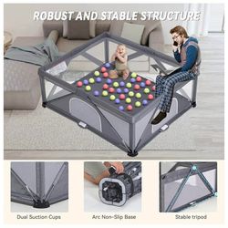 New-Foldable Baby Playpen, Extra Large Play Pen for Babies and Toddlers, Baby Fence Play Yard, Safety Kids Portable Playpin Indoor&Outdoor (59"X71",Da