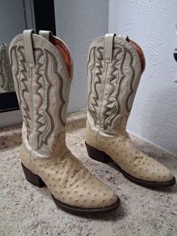 7.5 White ostrich cowboy men boots for sale