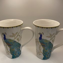 Set Of 2 Tall Peacock Cups