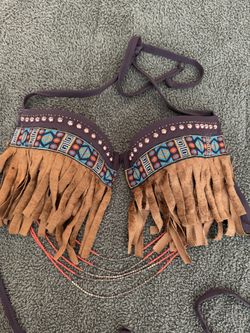 Halloween/Rave Western Fringe Bikini Top With Beaded Accents