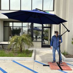 New In Box $55 Each 10 Feet Offset Cantilever Patio Outdoor Umbrella Beige Navy Blue Red Or Tan Color With Cross Stand Off Set