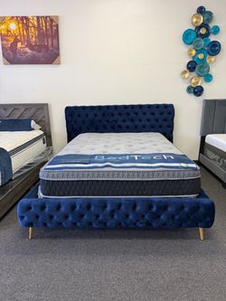 Queen bed frame in blue