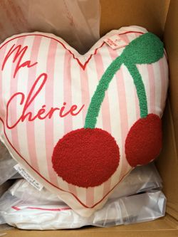 Brand New embroidered cherry 🍒 pillows in ❤️ shape