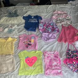 Baby girl clothes 12-18 months. Some have light stains - see pics. Koala bear purple diaper cover has stain. Lil Lass camo shirt has stain. Children’s