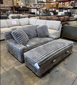 Thomasville Wills Oversized Chair + Storage Ottoman – Brand New