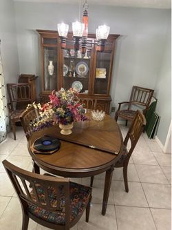 Antique china cabinet and dining room table