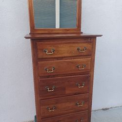 Pretty, All Wood Upright Dresser With Vanity