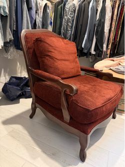 Vintage Bernhardt French Provincial Armchair – Rust Chenille Velvet