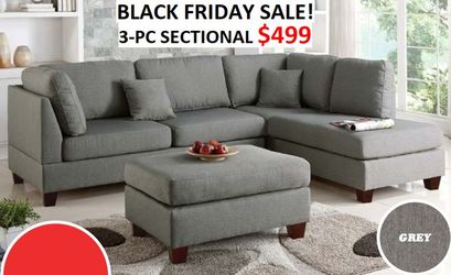 GREY FABRIC 3-PC SECTIONAL BLACK FRIDAY SALE